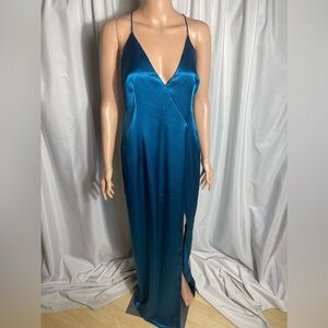 Aidan Mattox Women’s Dress Size 12 Halter Column Blue Formal Maxi Gown W/ Slit